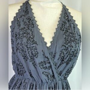 Free People Gray Beaded Halter Top